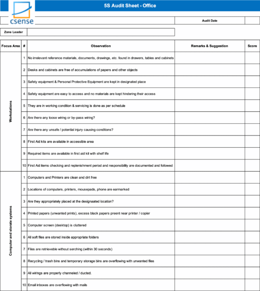 5S Templates for Workplace Organization – CSense